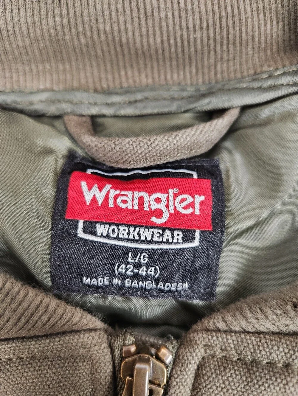 Wrangler Workwear Quilted Canvas Vest Mens Large Olive Green Full Zip Barn Chore
